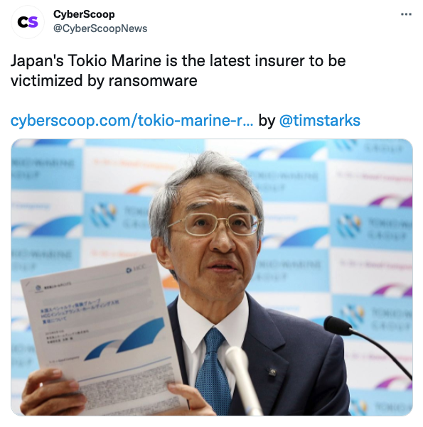 Japan's Tokio Marine victimized by ransomware
