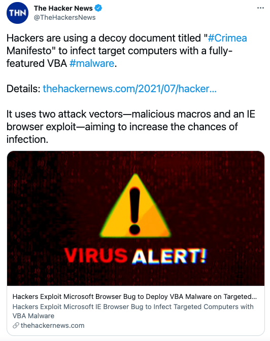  Hackers exploit Microsoft browser bug to deploy VBA malware on targeted PCs
